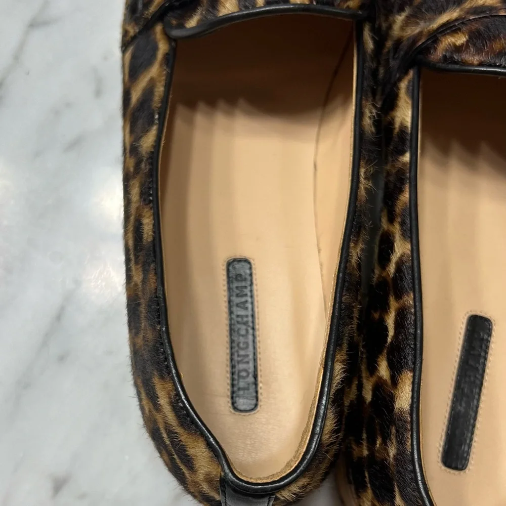 Longchamp Calf Hair Animal Print Penny Loafer size 38 Le Pliage Women